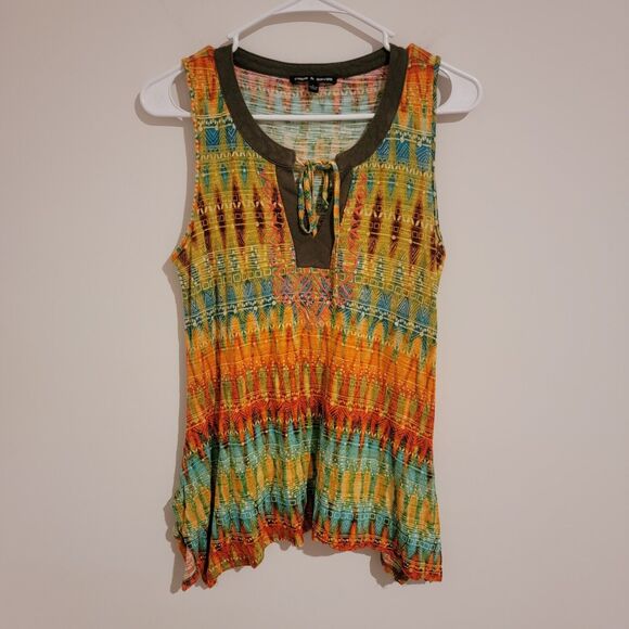 Cable And Gauge Tank Top Large L Tank Y2k Hippie Embroidered Colorful Blouse - Picture 1 of 8